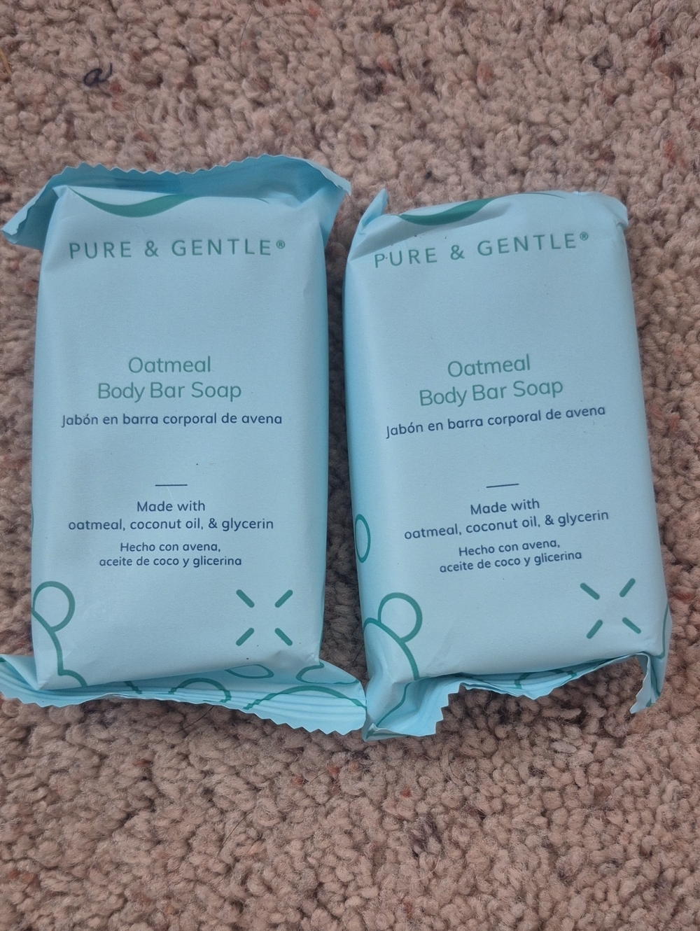 (2) Pure & Gentle Oatmeal Body Bar Coconut Oil Vegan USA made In Texas